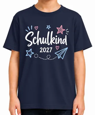 Produktbild von Schulkind 2027 Einschulung Erster Schultag Herz Schulanfang Junge Kinder T-Shirt, Navy, 116