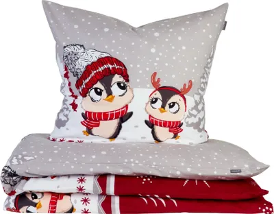 Produktbild von Schiesser Bettwäscheset Antoni | 2-teilig | Winterprint | Feinbiber | 100% Baumwolle | Reißverschluss | 135 x 200 cm + 80 x 80 cm | Grau