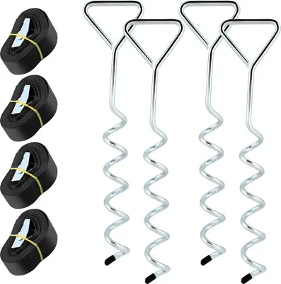 Image de Jopassy Ancrage au sol pour trampoline 5 spires Sangles réglables Kit de fixation antirouille Ancrage au sol