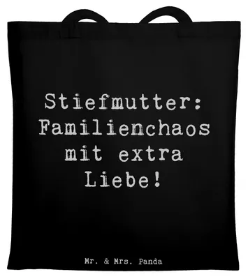 Produktbild von Mr. & Mrs. Panda Tote Bag Spruch Stiefmutter Liebe - Schwarz - Geschenk, canvas tasche, Beziehung, besonders, Jutebeutel, Familienmitglieder, Familie, Shopping, Verwandte
