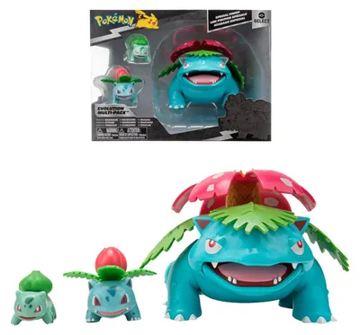 Produktbild von Bandai - Pokémon – Evolutionspaket Bulbizarre, Herbizarre & Florizarre – Figur Bulbizarre 5 cm + Figur Herbizarre 8 cm + Figur Florizarre 30 cm – JW2775