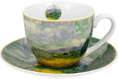 Produktbild von DUO ART GALLERY Tasse 250 ml mit Untertasse WHEAT FIELD inspired by Van Gogh, New Bone China Porzellan