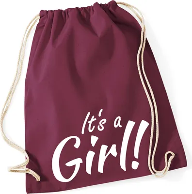 Produktbild von Huuraa Turnbeutel It`s a Girl! Schriftzug 12 Liter Burgundy Baumwolle Rucksack Geschenkidee