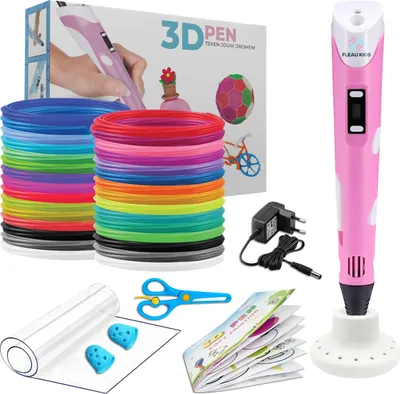Zdjęcie produktu dla Fleau Kids 3D Pen Starter Pack Pink XXL - 75 m filamentu - 15 kolorów wkładów + ochrona palców + przykłady + uchwyt na pióro + ładowarka 12V - tworzenie i rysowanie