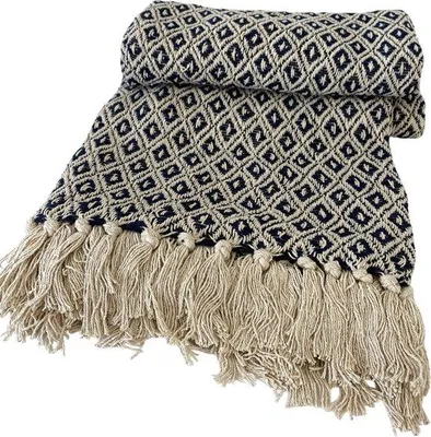 Productafbeelding van Unyqoos® Plaids – Woondeken van 100% gerecycled katoen, 125 x 150 cm, zachte deken voor de bank of het bed met franjes, wasbaar tot 40°C