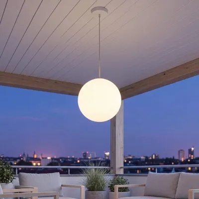 Produktbild von LED Außenleuchte hängend kabellos Akku Dimmer Farbwechsel 3000-6500 K IP54 Ø 45 cm rund Kugelschirm Outdoor Pendellampe Außenlampe Garten