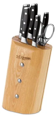 Küchenmesser-Set, 5 Messer + Schere, Edelstahl, Holzgriff