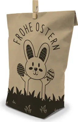 Produktbild von 12er Set mit Klammern - itenga Geschenktüte Frohe Ostern Hasenbande braun schwarz