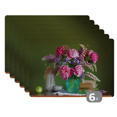 Obrázok produktu pre MuchoWow® Podložky Sada 6 podložiek Umývateľné podložky 30x45x0.3cm Stôl - Kvety - Zátišie Podložka pod stôl Nekĺzavá a odolná voči teplu