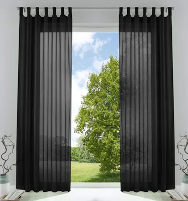 2er-Set Voile-Gardinen, transparent, 225x140 cm, schwarz