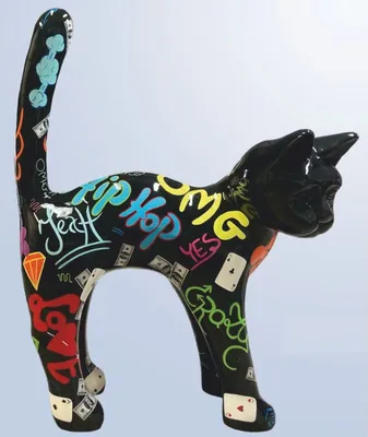 Produktbild von Casa Padrino XXL Deko Skulptur Katze Schwarz / Bunt 114 x H. 148 cm - Dekofigur