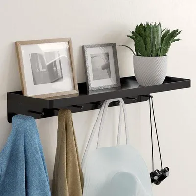 Produktbild von Unyqoos® Schlüsselhalter mit Ablage und Haken, Wandgarderobe aus Edelstahl für Flur – Ablage für Taschen, Hüte, Bilder, Tragkraft 22,7 kg