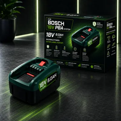 Zdjęcie produktu dla Akumulator 18 V 8,0 Ah kompatybilny z narzędziami Bosch Home & Garden serii PBA, PSB i PSR – zamienny akumulator litowo-jonowy do elektronarzędzi Bosch i Gloria z wyświetlaczem LED
