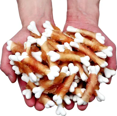 Productafbeelding van Hondensnoepjes, kalksteenblokjes met kip, Woof&Miao, 500g