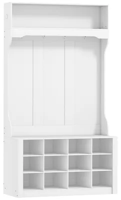 Immagine prodotto di Appendiabiti con panchina, armadietto per scarpe e ganci | Colore: Bianco | Dimensioni: 100x35x172,2 cm