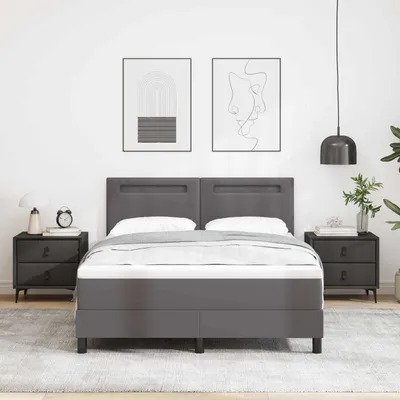 Image de Lit boxspring avec matelas, couleur gris, dimensions 160 x 200 cm, revêtement en similicuir