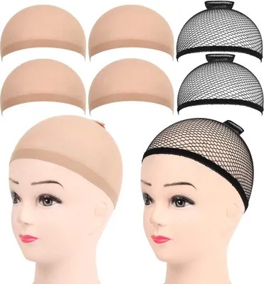 Produktbild von 6 Stück Haarnetz Nylon Wig Cap Perücke Kappen, Perückenkappe Set Perückennetz Unterziehhaube Dehnbare Elastische Atmungsaktive 4 Nackt Beige Perückenkappen, 2 Schwarze Haarnetz