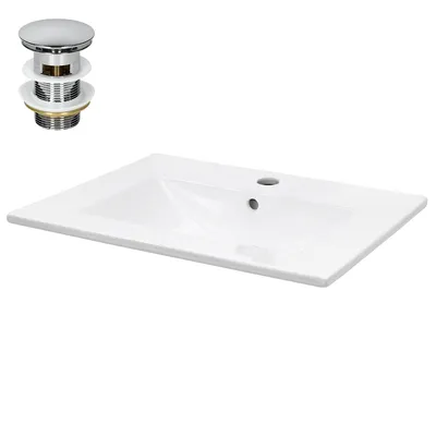 Produktbild von LuxeBath Waschbecken Aufsatzwaschbecken Eckig, 61x46,5x17,5 cm, Weiß, aus Keramik, inkl. Ablaufgarnitur mit Überlauf