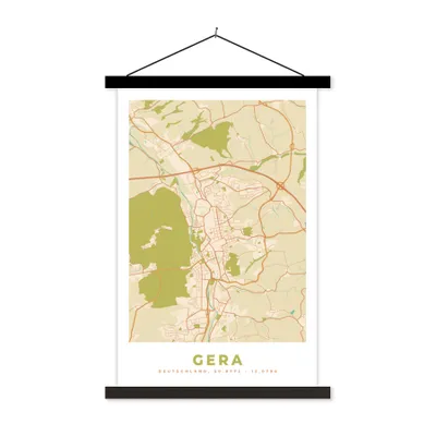 Produktbild von MuchoWow® Textilposter Karte - Jahrgang - Gera - Stadtplan 60x90 cm mit schwarzem Rahmen - Poster Wohnzimmer