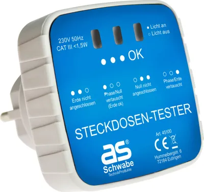 Produktbild von as-Schwabe Anschluss-Prüfstecker mit Kontrollleuchte 230V Stromkreis-Prüfgerät