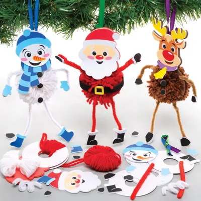 Weihnachts-Pompon-Bastelset, 3er-Set, 17,5 cm, bunt