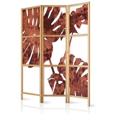 Zdjęcie produktu dla Parawan Monstera leaves nature 135x171 cm - 3-częściowy - niemieckiej jakości polar - płótno - elegancki parawan - ścianka działowa - ścianka działowa - drewno - biały - dekoracja - Japonia b-C-0385-z-b