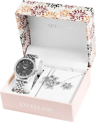 Image de Excellanc Coffret cadeau avec montre femme, collier et boucles d'oreilles