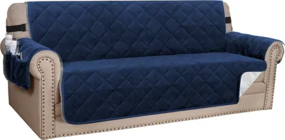 Produktbild von Sofabezug Dicke Samt Sessel Stretch rutschfeste Sofa Überwürfe Sofahusse Schutz vor Haustier Katze Hunde Sofa überwurf Couch überzug für Sofa（4-Seater Sofa，Dunkelblau）