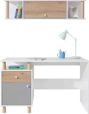 Produktbild von Jugendzimmer Schreibtisch Set 2-teilig FAIRFAX-133 in weiß mit Eiche und grau