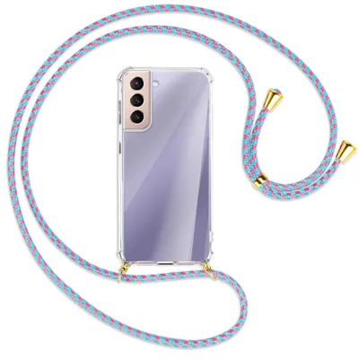 Produktbild von Handykette Backcover-Schutzhülle mit Band (Metall goldfarben) für Samsung Galaxy S21 5G - pink/mint