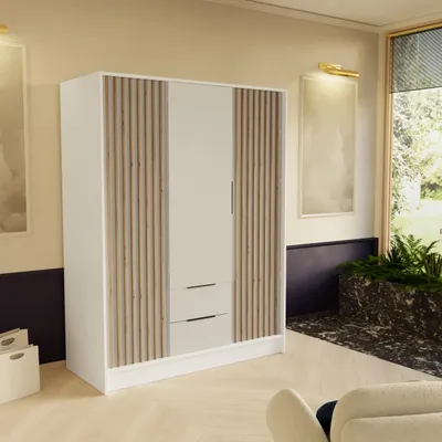Produktbild von Masseno Drehtürenschrank PELOR 150,5/200/51 cm Modern Kleiderschrank 3-türig Weiß