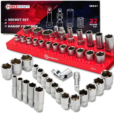 Obrázok produktu pre Sada očkových kľúčov FORCEKRAFT, 1/2", 10-32 mm, 6-hranné, 22-dielna