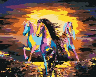 Image de Zuty - Peinture par numéros - TROUPEAU DE CHEVAUX COLORÉS, 40 x 50 cm, sans cadre et sans toile tendue