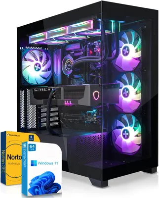 Produktbild von SYSTEMTREFF High-End Gaming-PC, Core i9-13900KF, Nvidia GeForce RTX 5090 32GB, 32GB DDR5, 2TB NVMe, Windows 11 Pro, 1250W, PCIe 5.0, WLAN, 4 RAM-Steckplätze (2 frei), bis zu 4 Monitore, RGB-Beleuchtung, Gehärtetes Glas, 80 PLUS GOLD, 48.5cm x 52cm x 24.5cm, 1 Jahr Norton 360 Security