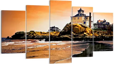 Produktbild von Bild auf Leinwand - Leinwandbild - Felsen Meer Sonnenuntergang Architektur - 160x85cm - Wand Bild - Wanddeko - Leinwanddruck - Bilder - Kunstdruck - Leinwand bilder - Wandkunst - EA160x85-1179