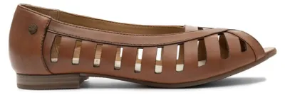 Produktbild von Atmungsaktive Peeptoe Ballerinas aus Leder Braun mit ca. 1 cm Absatz Modell P754029001