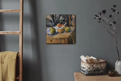 Produktbild von Coloray Hodiny Unikátní 30x30 cm  Tiché hodiny Pro obývací pokoj a kuchyň Nástěnné hodiny Plátno Bílé ručičky hodin - Velká hruška Paul Cézanne
