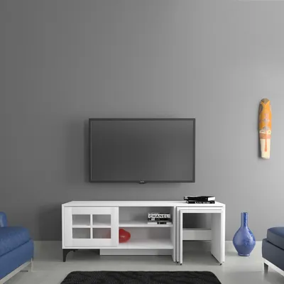 Image de Skye Decor, Revival - Whtite, meuble TV, blanc, 100 % PANNEAUX DE PARTICULES MÉLAMINÉS, 150 x 42 x 54 cm