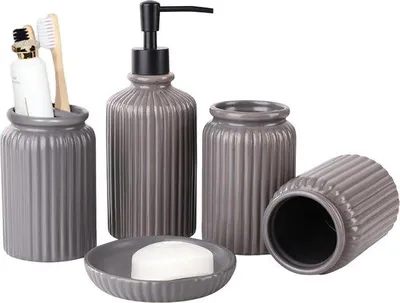 Produktbild von Famanu Seifenspender Set mit 5 Teilen - Badezimmeraccessoires in Grau