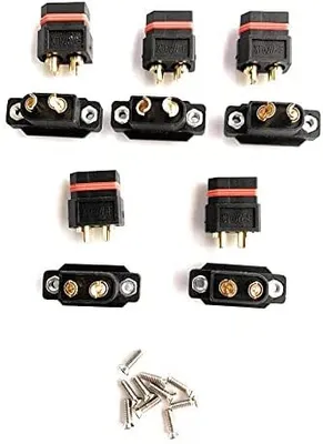 Zdjęcie produktu dla 5 sztuk XT60E-1 Wysokiej jakości złącza męskie do baterii LiPo RC | Kompatybilne z akumulatorami LiPo, 7.4V 1200mAh, 3.7V 2000mAh, Czarny