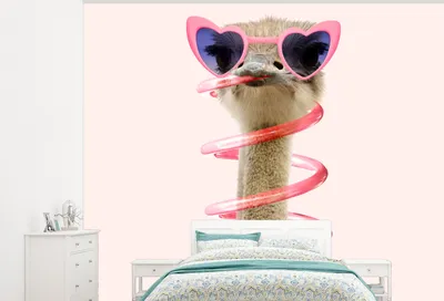 Produktbild von MuchoWow® Fototapete für Wohnzimmer oder Schlafzimmer Wandtapete Vinyl Motivtapete Strauß - Sonnenbrille - Rosa - Tiere - 275x220 cm - Gemustert