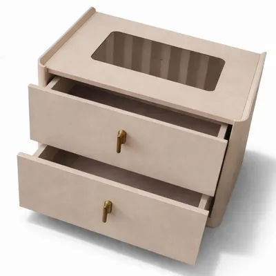 Immagine prodotto di Comodino moderno color beige, comodino in legno con cassetti, mobili per camera da letto