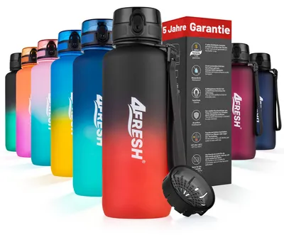 Produktbild von 4FRESH Trinkflasche 1500 ml aus Tritan – BPA-freie Gallon Wasserflasche mit 1-Klick-Öffnung, Skala & Trageschlaufe