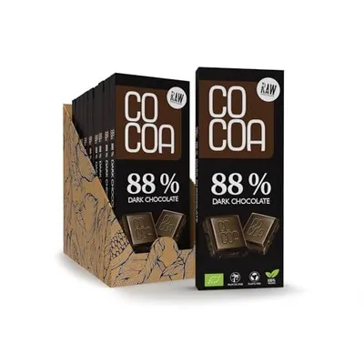 Obrázek produktu pro COCOA hořká čokoláda 88% raw z nepražených kakaových bobů Vegan 10x40g s nektarem z kokosových květů