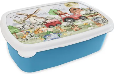 Produktbild von KitchenYeah® Lunchbox Brotzeit Brotdose 17x11 cm Bauernhof - Traktor - Kinder - Tiere Kinder Brotzeitdose - Lunch - Kunststoff  - Brotbüchse - Sandwichbox - Lunchbox für Kinder