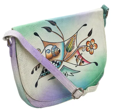 Obrázek produktu pro Dámská kožená kabelka handmade modrá multicolor 27x24 cm