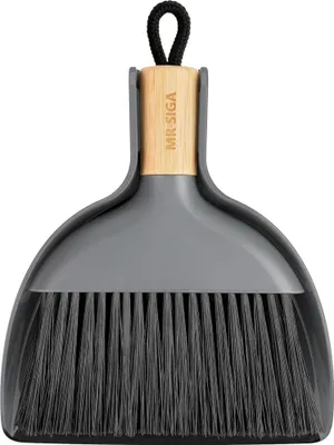 Image de MR.SIGA Mini pelle à poussière et brosse avec manche en bambou Gris