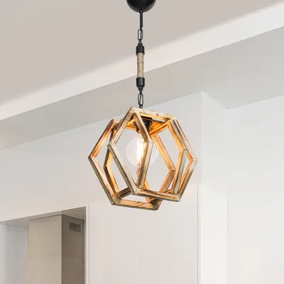 Produktbild von Pendelleuchte Cheltenham 1 x E27 Holz Deckenlampe Vintage Wohnzimmerlampe hängend Hängelampe industrial