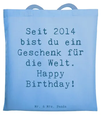 Produktbild von Mr. & Mrs. Panda Tote Bag Spruch 2014 Geburtstag Geschenk - Sky Blue - Einzigartigkeit, Jahrgangsgeburtstag, Happy Birthday, Geburtsjahr, Einkaufstasche, Laptoptasche