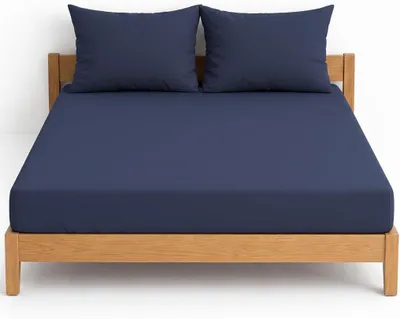Immagine prodotto di Biancheria da letto  cotone egiziano al 100%. Lenzuola con angoli, alte 25 cm, disponibili in 15 colori (blu navy, taglia singola + federa)